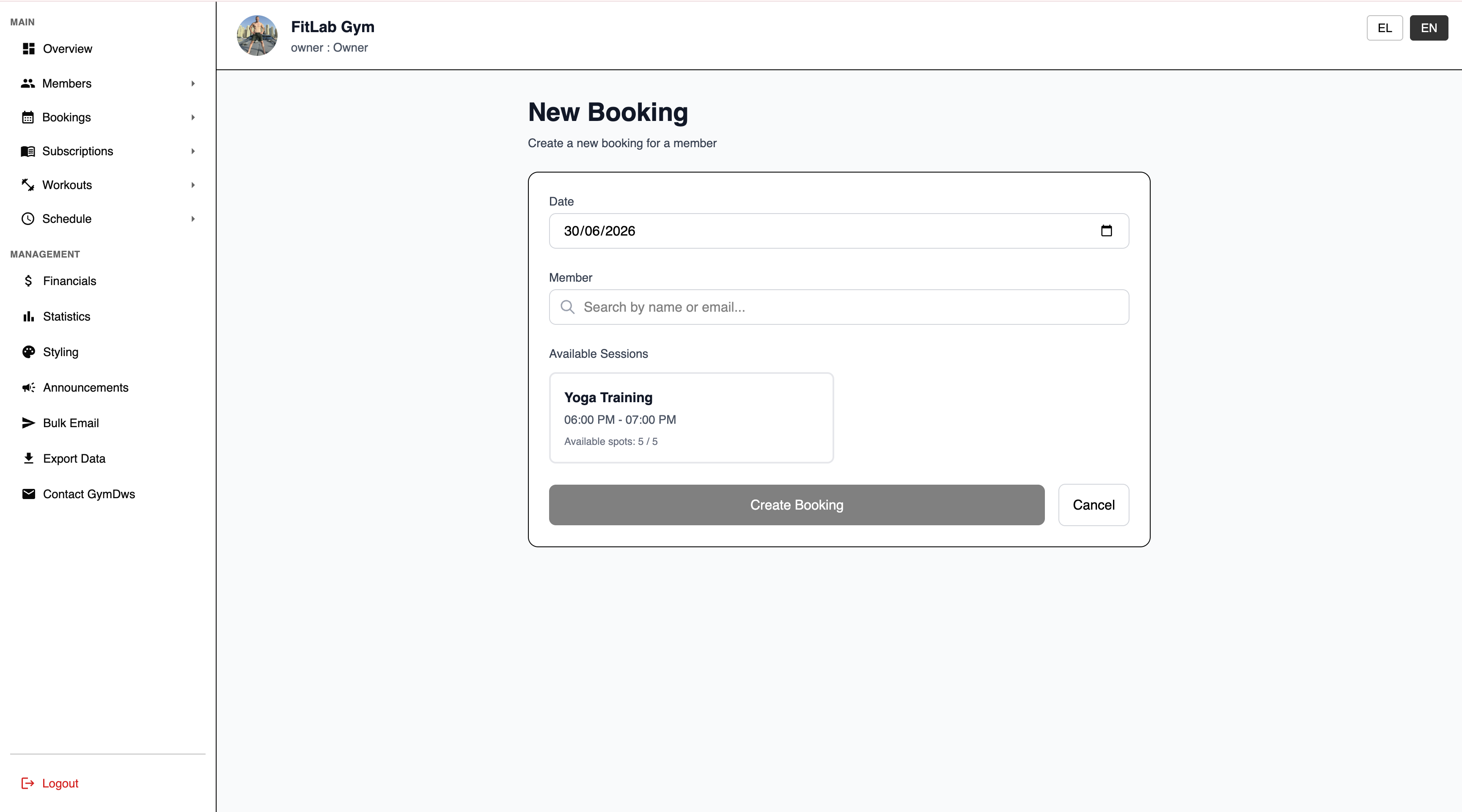 New Booking form
