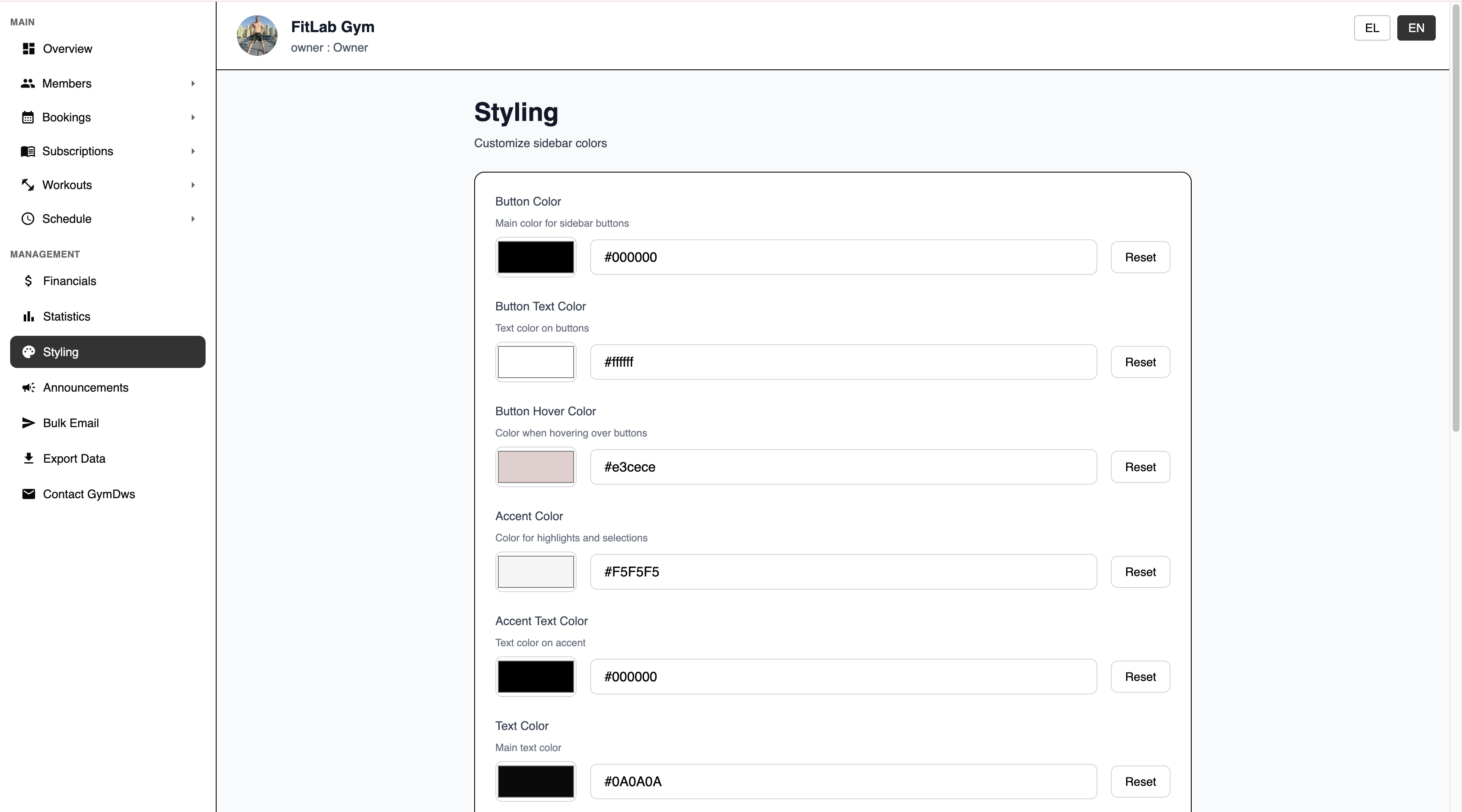 Styling - customize sidebar colors